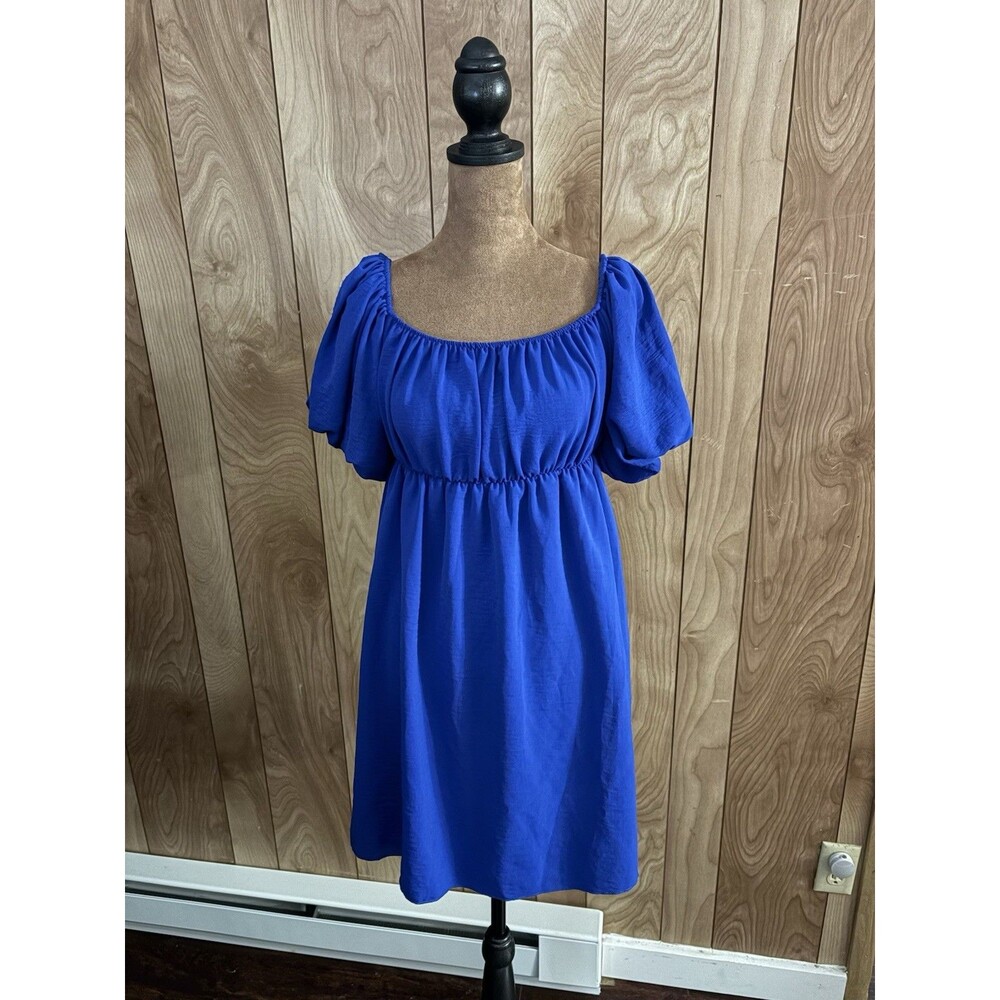 See You Monday Royal Blue Puff Sleeve Mini Dress